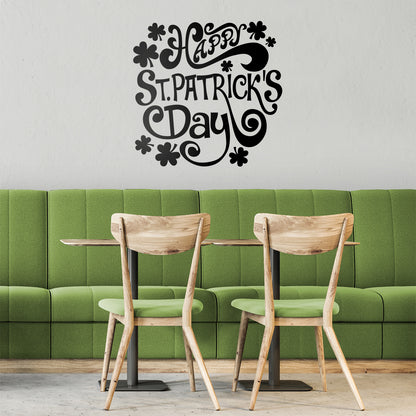 St Patrick’s Day Vinyl Wall Art Decal - Happy St Patrick’s Day - 22" x 23" - St Patty’s Holiday Home Living Room Bedroom Workplace Sticker - Indoor Outdoor Office Apartment Decor