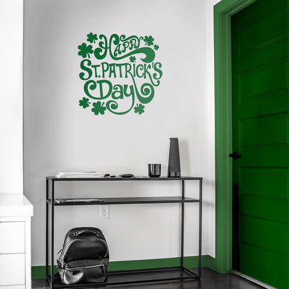 St Patrick’s Day Vinyl Wall Art Decal - Happy St Patrick’s Day - 22" x 23" - St Patty’s Holiday Home Living Room Bedroom Workplace Sticker - Indoor Outdoor Office Apartment Decor