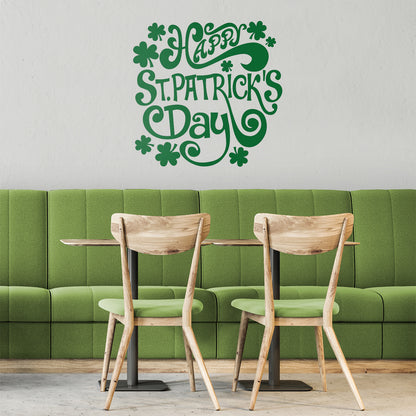 St Patrick’s Day Vinyl Wall Art Decal - Happy St Patrick’s Day - 22" x 23" - St Patty’s Holiday Home Living Room Bedroom Workplace Sticker - Indoor Outdoor Office Apartment Decor