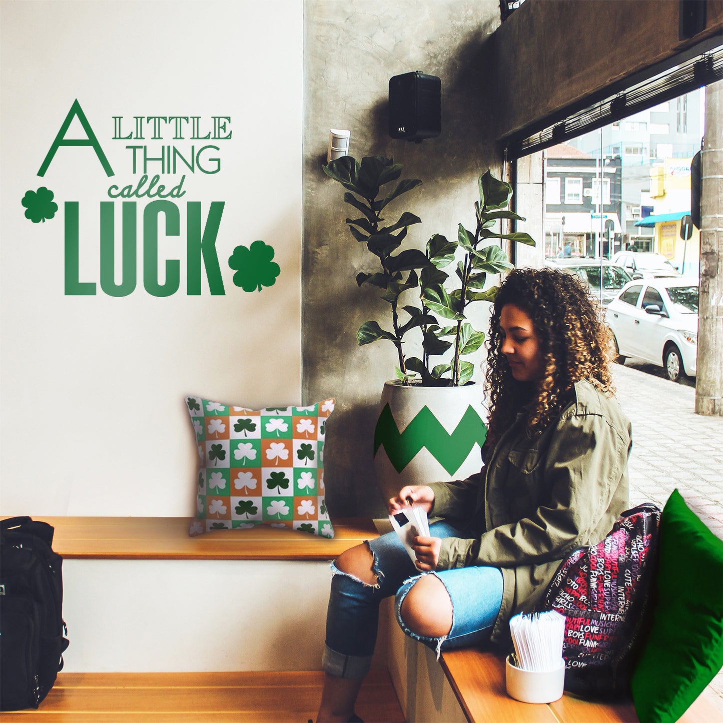 St Patrick’s Day Vinyl Wall Art Decal - A Little Thing Called Luck - 18" x 23" - St Patty’s Holiday Home Living Room Bedroom Sticker - Indoor Outdoor Workplace Apartment Decor