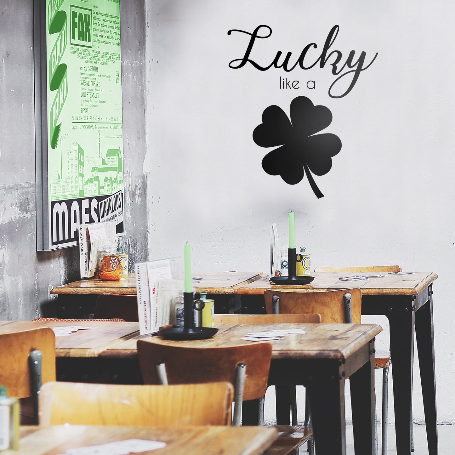 St Patrick’s Day Vinyl Wall Art Decal - Lucky Like A Four Leaf Clover - 23" x 20" - St Patty’s Holiday Coffee Shop Home Living Room Bedroom Office Work Apartment Decor Sticker