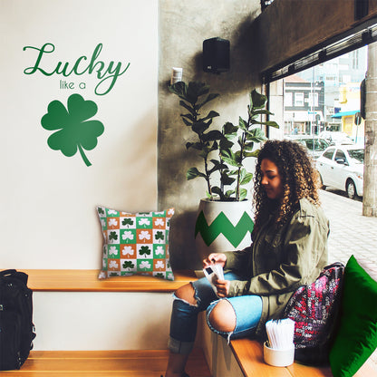 St Patrick’s Day Vinyl Wall Art Decal - Lucky Like A Four Leaf Clover - 23" x 20" - St Patty’s Holiday Coffee Shop Home Living Room Bedroom Office Work Apartment Decor Sticker