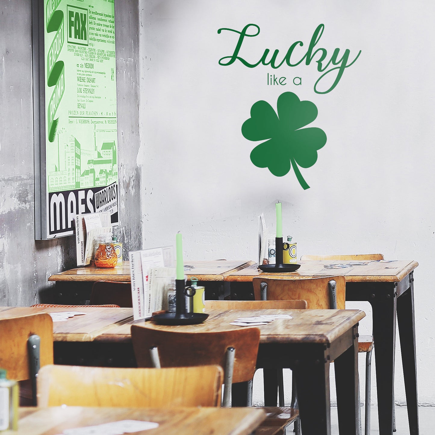 St Patrick’s Day Vinyl Wall Art Decal - Lucky Like A Four Leaf Clover - 23" x 20" - St Patty’s Holiday Coffee Shop Home Living Room Bedroom Office Work Apartment Decor Sticker