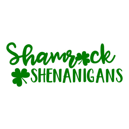 St Patrick’s Day Vinyl Wall Art Decal - Shamrock Shenanigans - 11" x 29" - St Patty’s Fun Holiday Coffee Shop Bar Home Living Room Bedroom Office Work Apartment Decor Sticker