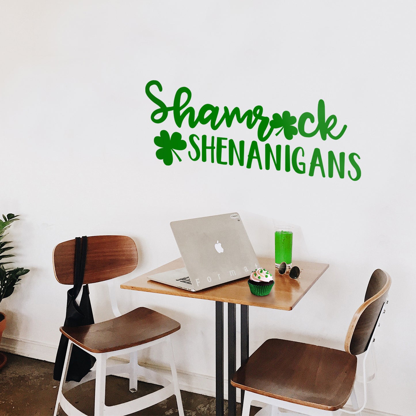 St Patrick’s Day Vinyl Wall Art Decal - Shamrock Shenanigans - 11" x 29" - St Patty’s Fun Holiday Coffee Shop Bar Home Living Room Bedroom Office Work Apartment Decor Sticker