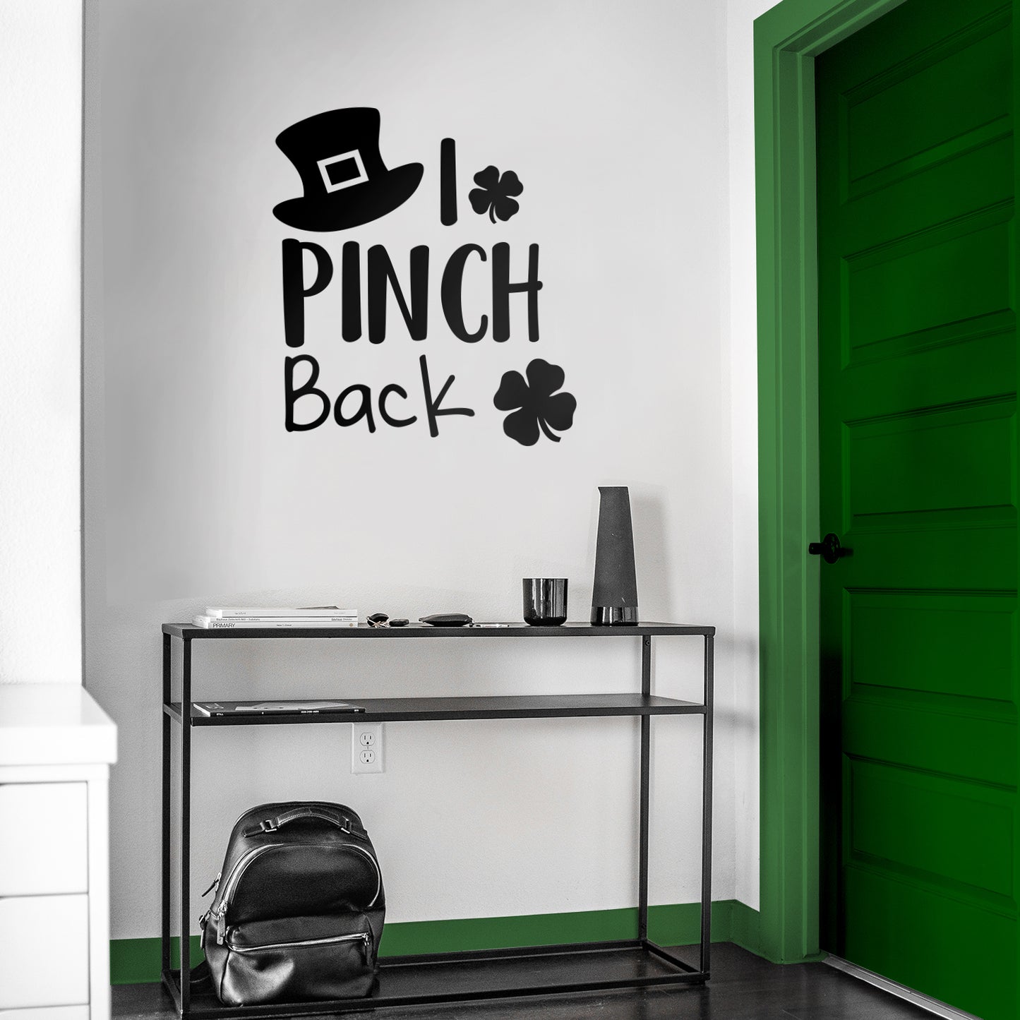 St Patrick’s Day Vinyl Wall Art Decal - I Pinch Back Hat and Clovers - 25" x 23" - St Patty’s Holiday Witty Coffee Shop Home Living Room Bedroom Restaurant Apartment Decor Quote