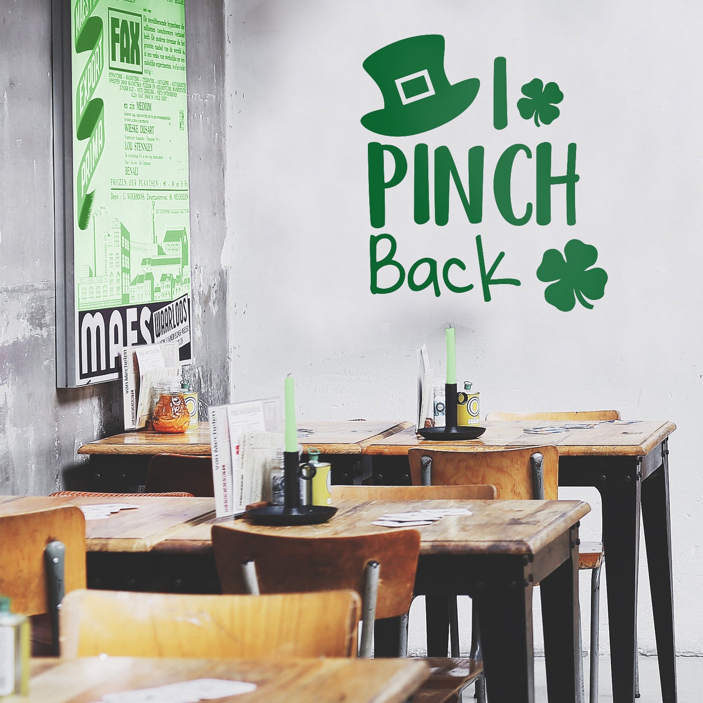 St Patrick’s Day Vinyl Wall Art Decal - I Pinch Back Hat and Clovers - 25" x 23" - St Patty’s Holiday Witty Coffee Shop Home Living Room Bedroom Restaurant Apartment Decor Quote