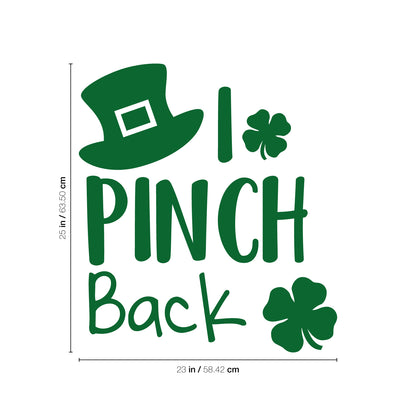 St Patrick’s Day Vinyl Wall Art Decal - I Pinch Back Hat and Clovers - 25" x 23" - St Patty’s Holiday Witty Coffee Shop Home Living Room Bedroom Restaurant Apartment Decor Quote