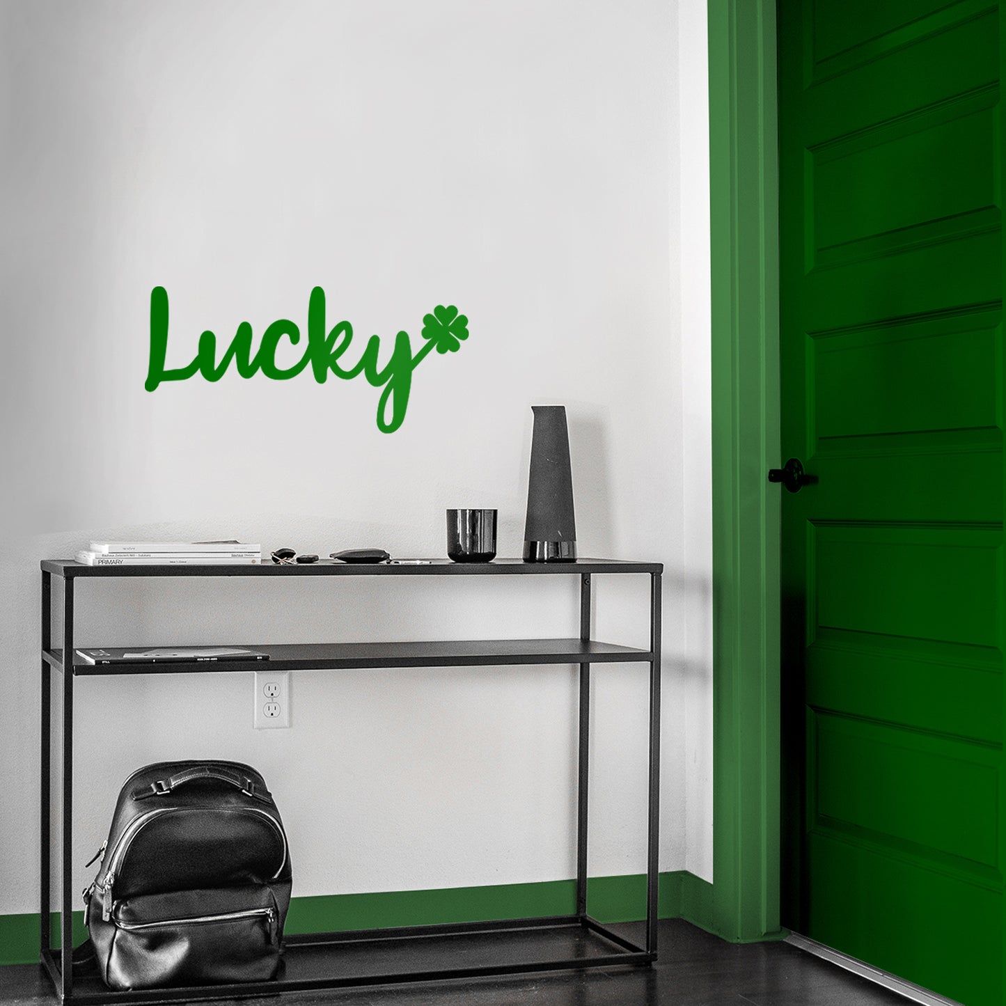 St Patrick’s Day Vinyl Wall Art Decal - Lucky Clover - 10" x 22.5" - St Patty’s Holiday Modern Coffee Shop Home Living Room Bedroom - Trendy Office Work Apartment Indoor Decor