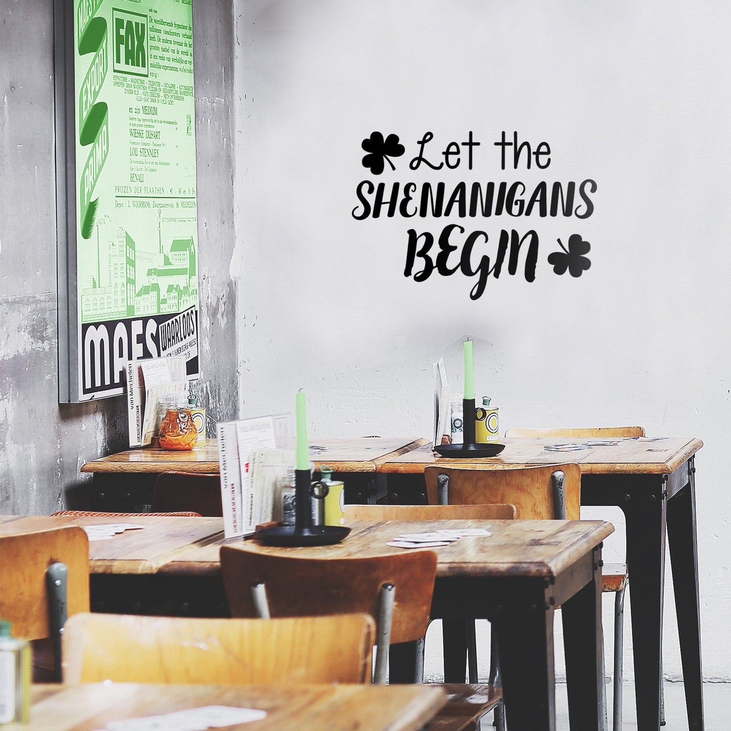 St Patrick’s Day Vinyl Wall Art Decal - Let The Shenanigans Begin - 16" x 22.5" - St Patty’s Holiday Modern Coffee Shop Home Living Room Bedroom Apartment Office Work Decor