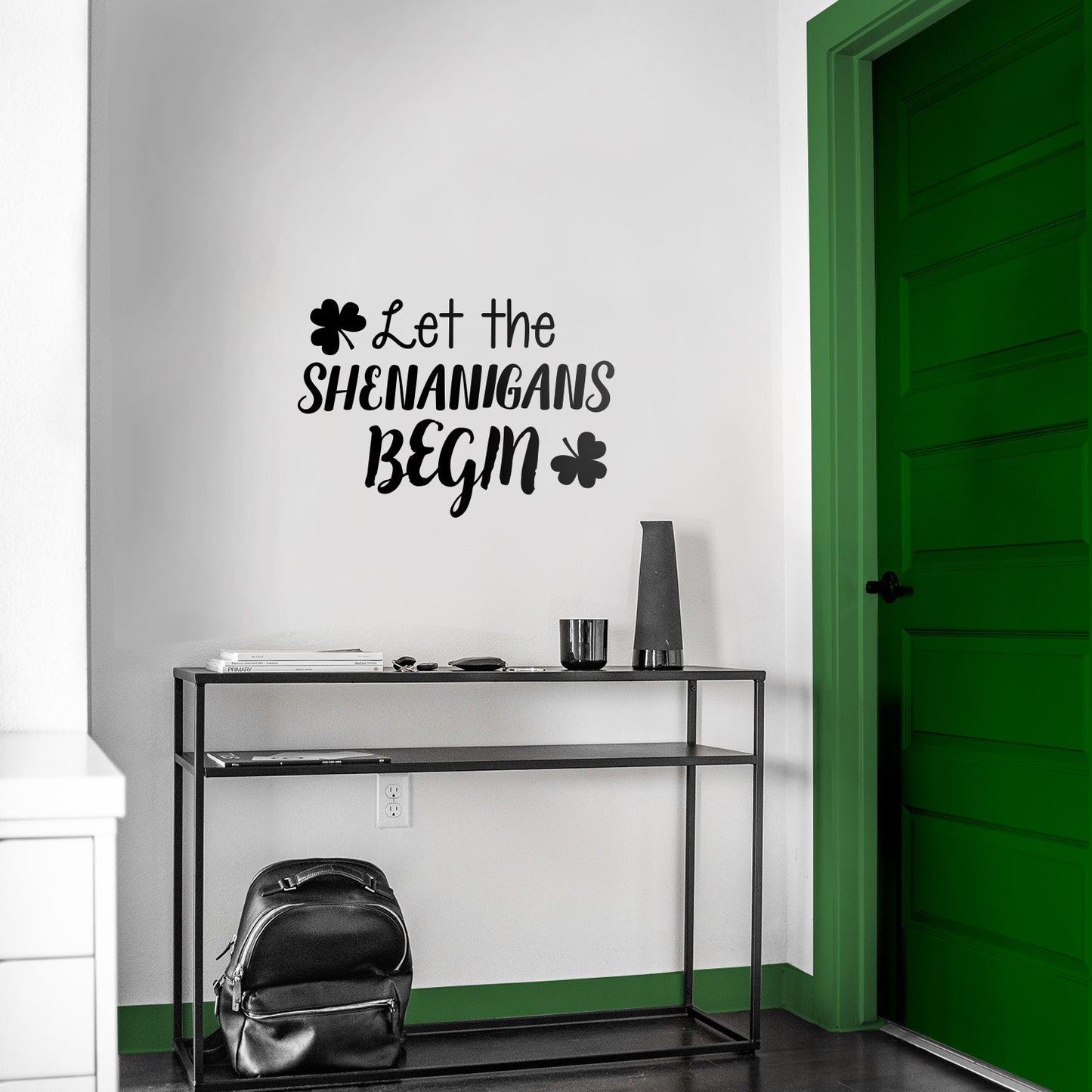 St Patrick’s Day Vinyl Wall Art Decal - Let The Shenanigans Begin - 16" x 22.5" - St Patty’s Holiday Modern Coffee Shop Home Living Room Bedroom Apartment Office Work Decor