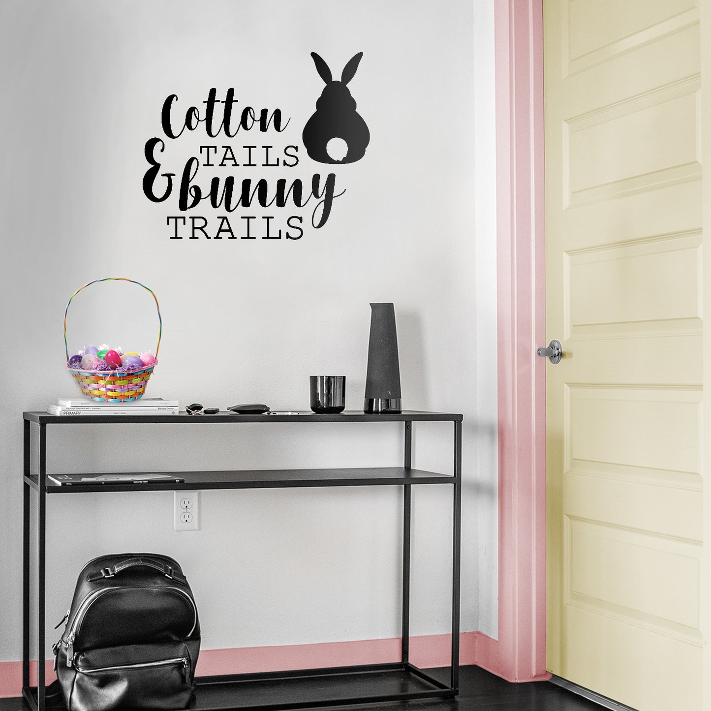 Easter Day Vinyl Wall Art Decal - Cotton Tails and Bunny Trails - 19" x 23" - Resurrection Sunday Pascha Holiday Modern Home Living Room Bedroom Apartment Office Work Decor