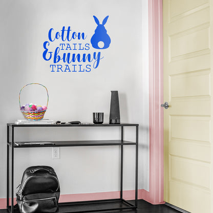 Easter Day Vinyl Wall Art Decal - Cotton Tails and Bunny Trails - 19" x 23" - Resurrection Sunday Pascha Holiday Modern Home Living Room Bedroom Apartment Office Work Decor