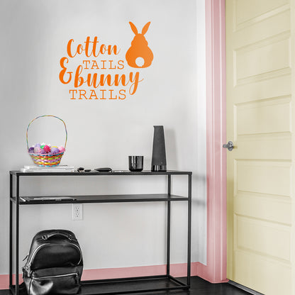 Easter Day Vinyl Wall Art Decal - Cotton Tails and Bunny Trails - 19" x 23" - Resurrection Sunday Pascha Holiday Modern Home Living Room Bedroom Apartment Office Work Decor