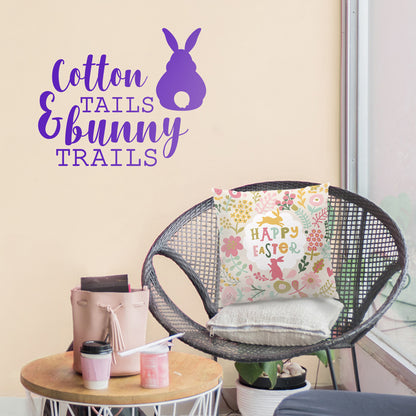 Easter Day Vinyl Wall Art Decal - Cotton Tails and Bunny Trails - 19" x 23" - Resurrection Sunday Pascha Holiday Modern Home Living Room Bedroom Apartment Office Work Decor