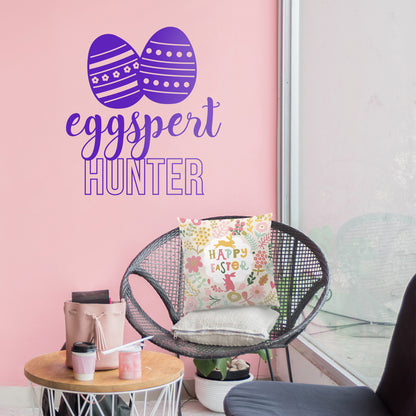 Easter Day Vinyl Wall Art Decal - Eggspert Hunter - 25" x 23" - Eggs Resurrection Sunday Pascha Holiday Modern Cute Home Living Room Bedroom Apartment Nursery Playroom Decor