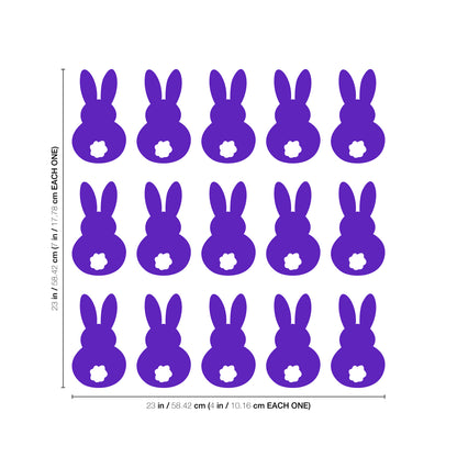 Set of 15 Easter Day Vinyl Wall Art Decals - Bunny Tails - 7" x 4" Each - Resurrection Sunday Pascha Holiday Cute Home Living Room Bedroom Apartment Office Work Nursery Decor