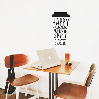 Vinyl Wall Art Decal - Happy Pumpkin Spice Season - 22" x 12" - Modern Cute Halloween Quote for Home Bedroom Living Room School Office Store Holiday Seasonal Decoration Sticker