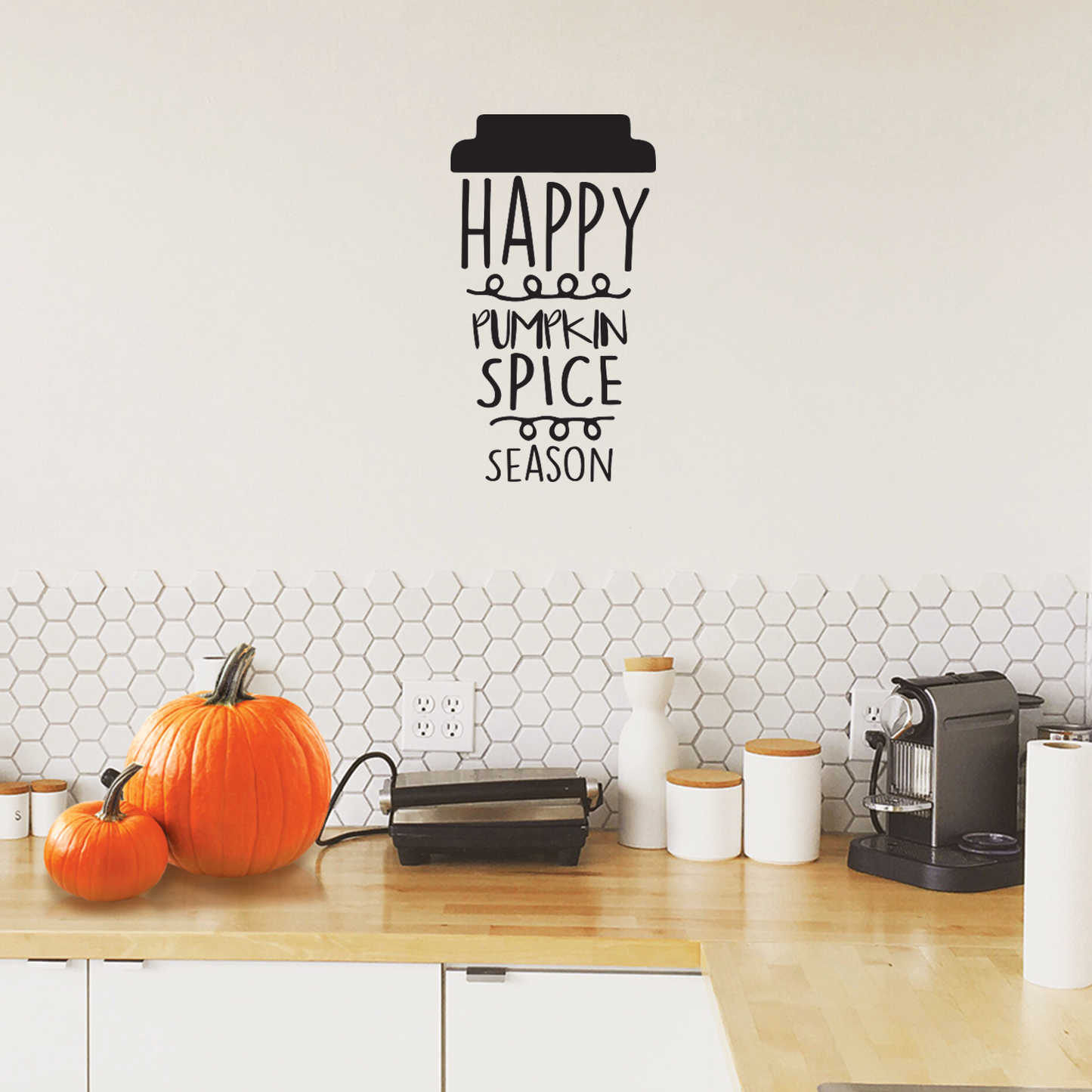 Vinyl Wall Art Decal - Happy Pumpkin Spice Season - 22" x 12" - Modern Cute Halloween Quote for Home Bedroom Living Room School Office Store Holiday Seasonal Decoration Sticker