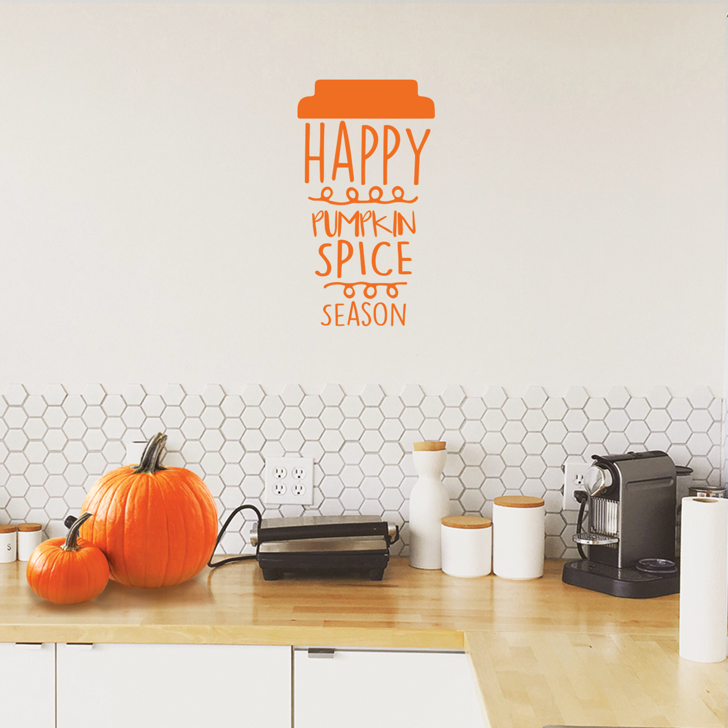 Vinyl Wall Art Decal - Happy Pumpkin Spice Season - 22" x 12" - Modern Cute Halloween Quote for Home Bedroom Living Room School Office Store Holiday Seasonal Decoration Sticker