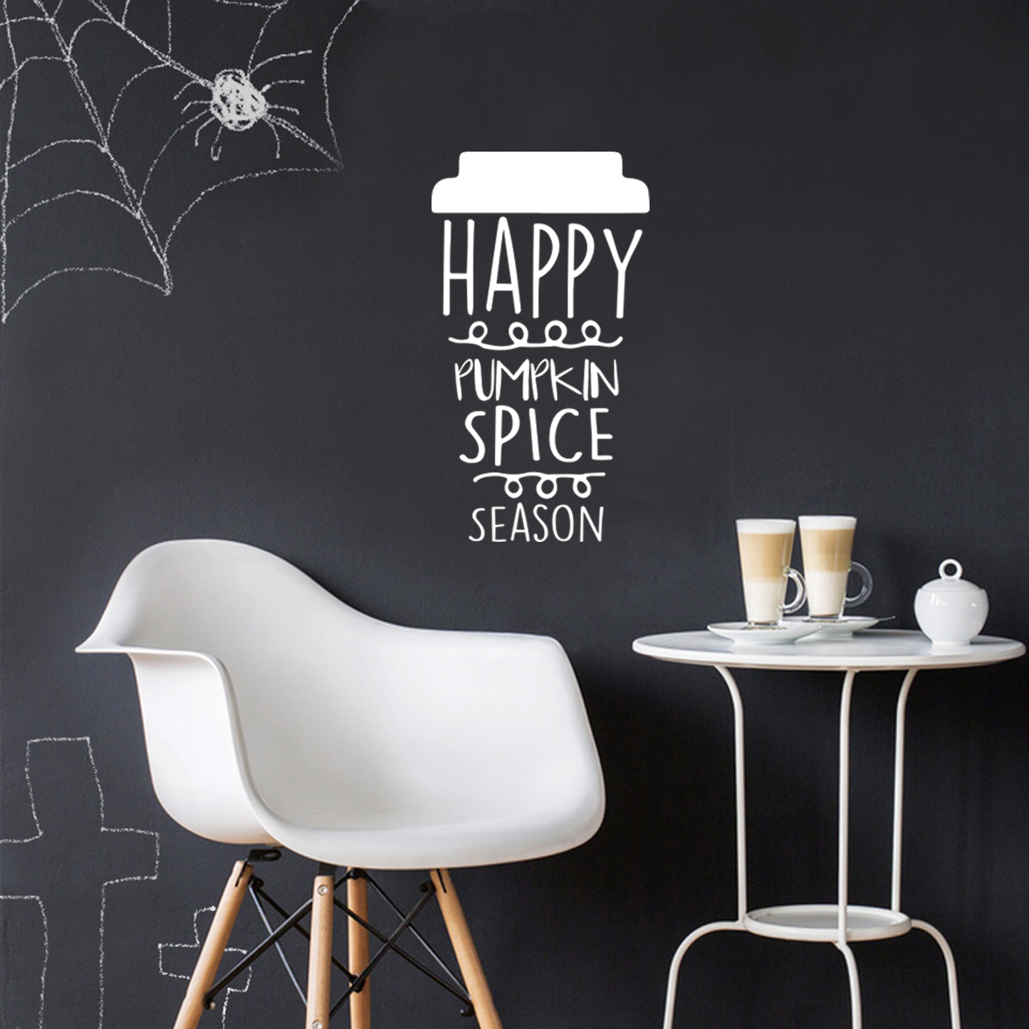 Vinyl Wall Art Decal - Happy Pumpkin Spice Season - 22" x 12" - Modern Cute Halloween Quote for Home Bedroom Living Room School Office Store Holiday Seasonal Decoration Sticker