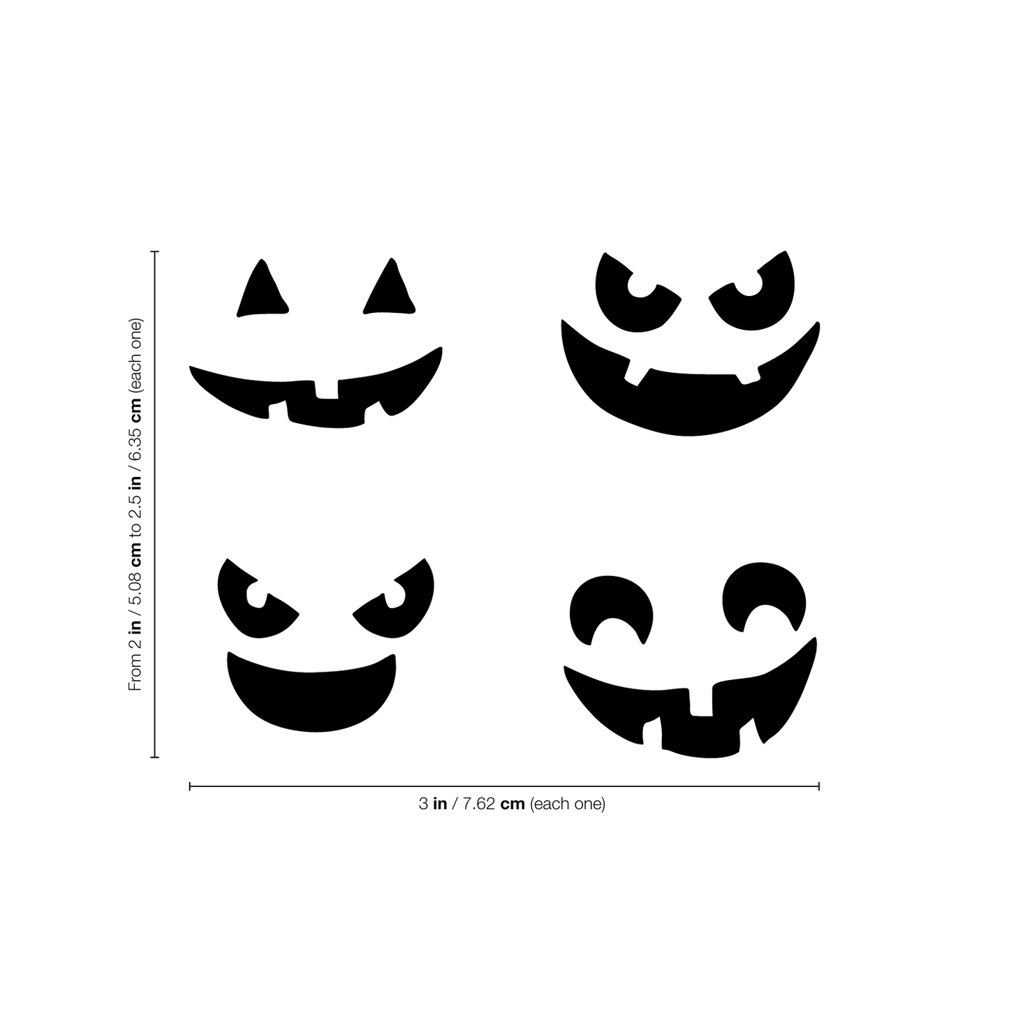 Vinyl Wall Art Decal - Set of 4 Spooky Faces - from 2-2.5" to 3" Each - Modern Cute Halloween Design for Coffee Mug Glasses Containers Seasonal Decoration Sticker