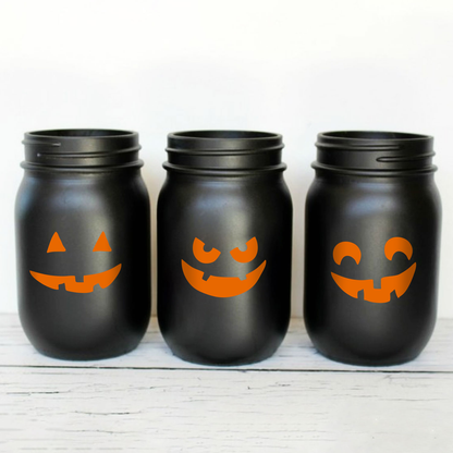 Vinyl Wall Art Decal - Set of 4 Spooky Faces - from 2-2.5" to 3" Each - Modern Cute Halloween Design for Coffee Mug Glasses Containers Seasonal Decoration Sticker