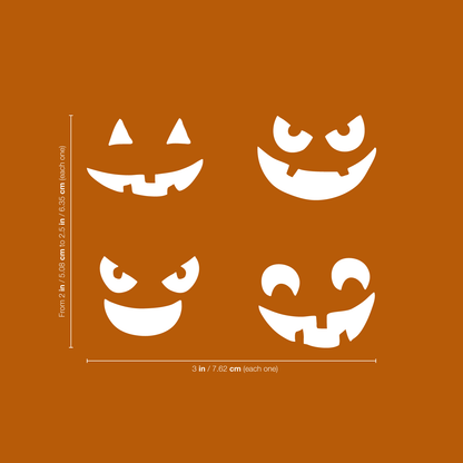 Vinyl Wall Art Decal - Set of 4 Spooky Faces - from 2-2.5" to 3" Each - Modern Cute Halloween Design for Coffee Mug Glasses Containers Seasonal Decoration Sticker