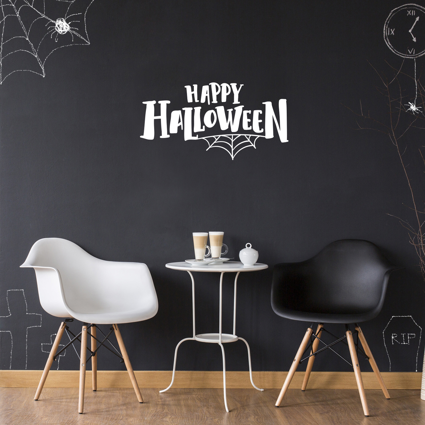 Vinyl Wall Art Decal - Happy Halloween - 15" x 28" - Modern Spooky Halloween Quote for Home Bedroom Kids Room Store Coffee Shop Seasonal Decoration Sticker