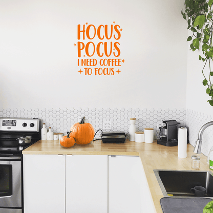 Vinyl Wall Art Decal - Hocus Pocus I Need Coffee to Focus - 23" x 22" - Modern Magical Halloween Quote for Home Bedroom Store Coffee Shop Seasonal Decoration Sticker