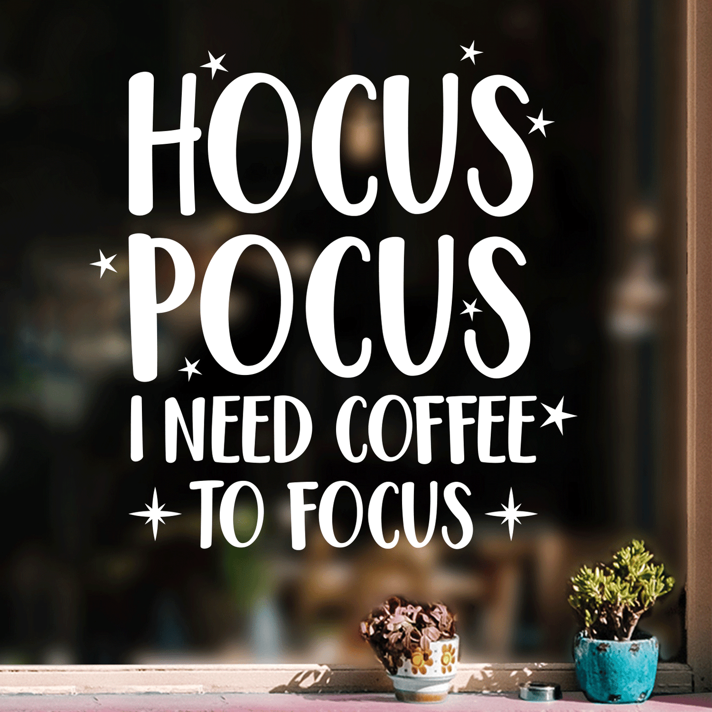 Vinyl Wall Art Decal - Hocus Pocus I Need Coffee to Focus - 23" x 22" - Modern Magical Halloween Quote for Home Bedroom Store Coffee Shop Seasonal Decoration Sticker