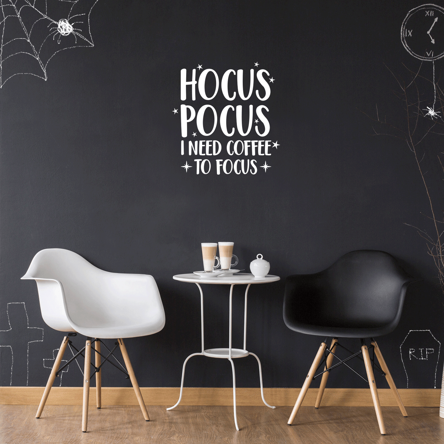 Vinyl Wall Art Decal - Hocus Pocus I Need Coffee to Focus - 23" x 22" - Modern Magical Halloween Quote for Home Bedroom Store Coffee Shop Seasonal Decoration Sticker