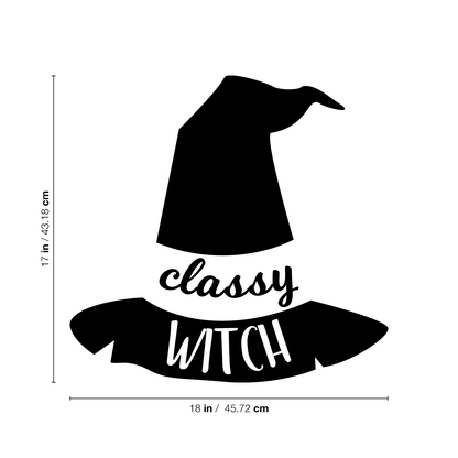 Vinyl Wall Art Decal - Classy Witch - 17" x 18" - Trendy Halloween Season Hat Shape Cursive Quote for Home Bedroom Living Room School Classroom Office Decoration Sticker