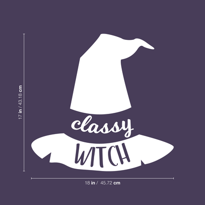 Vinyl Wall Art Decal - Classy Witch - 17" x 18" - Trendy Halloween Season Hat Shape Cursive Quote for Home Bedroom Living Room School Classroom Office Decoration Sticker