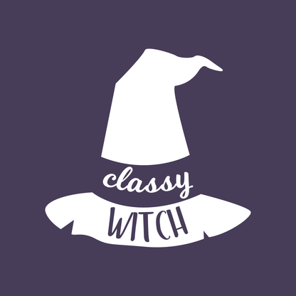 Vinyl Wall Art Decal - Classy Witch - 17" x 18" - Trendy Halloween Season Hat Shape Cursive Quote for Home Bedroom Living Room School Classroom Office Decoration Sticker