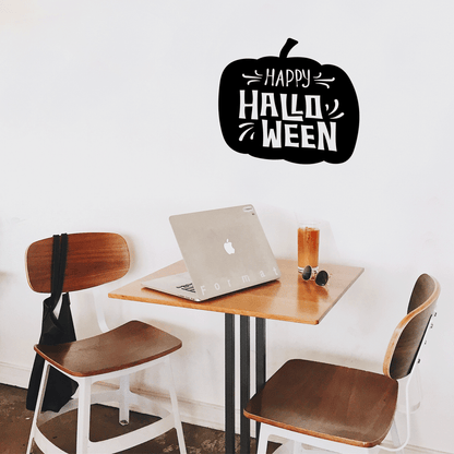 Vinyl Wall Art Decal - Happy Halloween - 17" x 19" - Trendy Halloween Season Pumpkin Shape Quote for Home Bedroom Living Room School Classroom Office Decoration Sticker