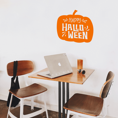 Vinyl Wall Art Decal - Happy Halloween - 17" x 19" - Trendy Halloween Season Pumpkin Shape Quote for Home Bedroom Living Room School Classroom Office Decoration Sticker