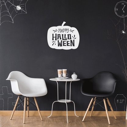 Vinyl Wall Art Decal - Happy Halloween - 17" x 19" - Trendy Halloween Season Pumpkin Shape Quote for Home Bedroom Living Room School Classroom Office Decoration Sticker