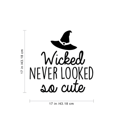 Vinyl Wall Art Decal - Wicked Never Looked so Cute - 17" x 17" - Modern Spooky Halloween Quote for Home Bedroom Kids Room Store Coffee Shop Seasonal Decoration Sticker