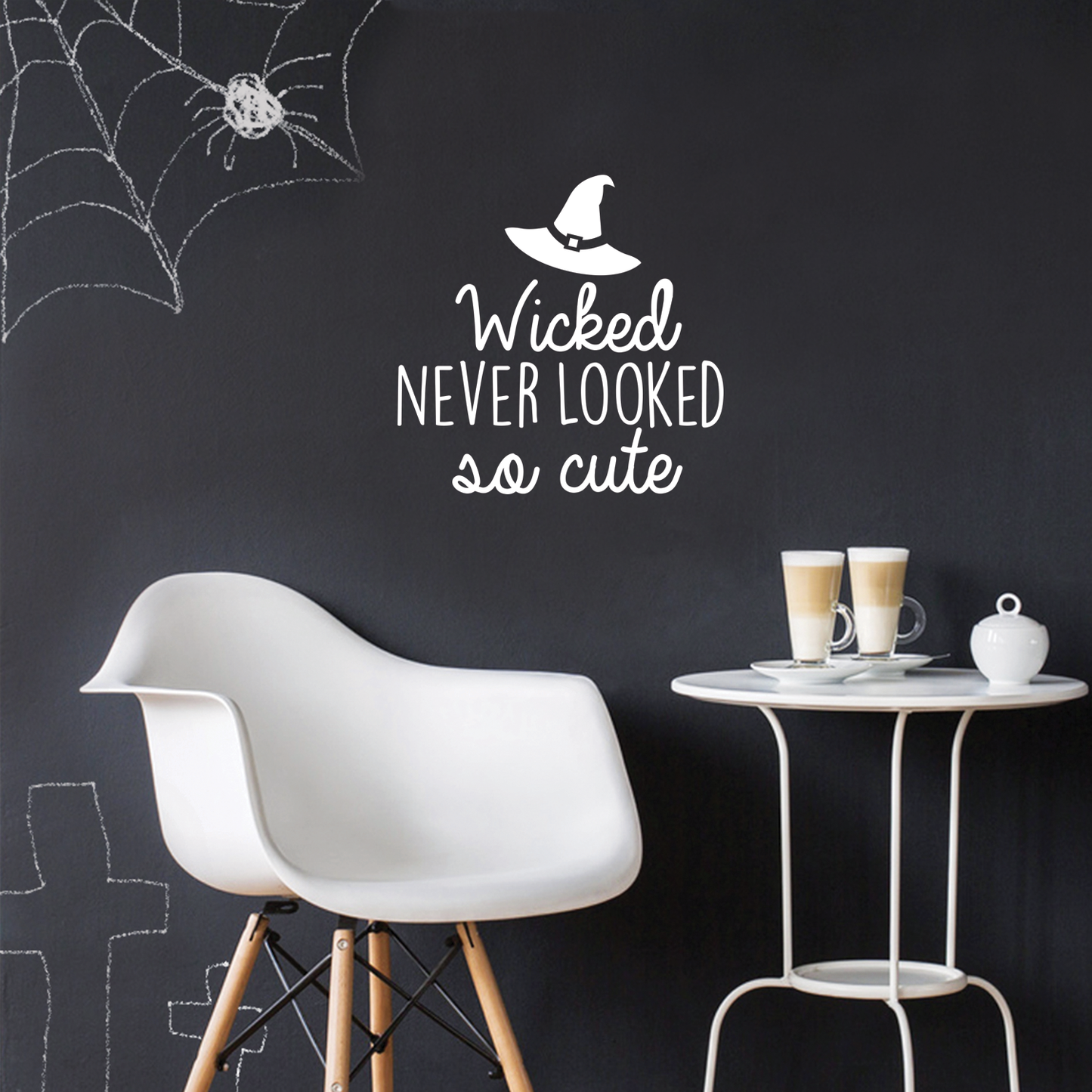 Vinyl Wall Art Decal - Wicked Never Looked so Cute - 17" x 17" - Modern Spooky Halloween Quote for Home Bedroom Kids Room Store Coffee Shop Seasonal Decoration Sticker