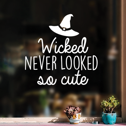 Vinyl Wall Art Decal - Wicked Never Looked so Cute - 17" x 17" - Modern Spooky Halloween Quote for Home Bedroom Kids Room Store Coffee Shop Seasonal Decoration Sticker