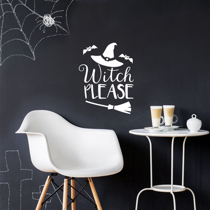 Vinyl Wall Art Decal - Witch Please - 22" x 17" - Trendy Halloween Season Hat Broom Bats Shape Quote for Home Bedroom Living Room School Classroom Office Decoration Sticker