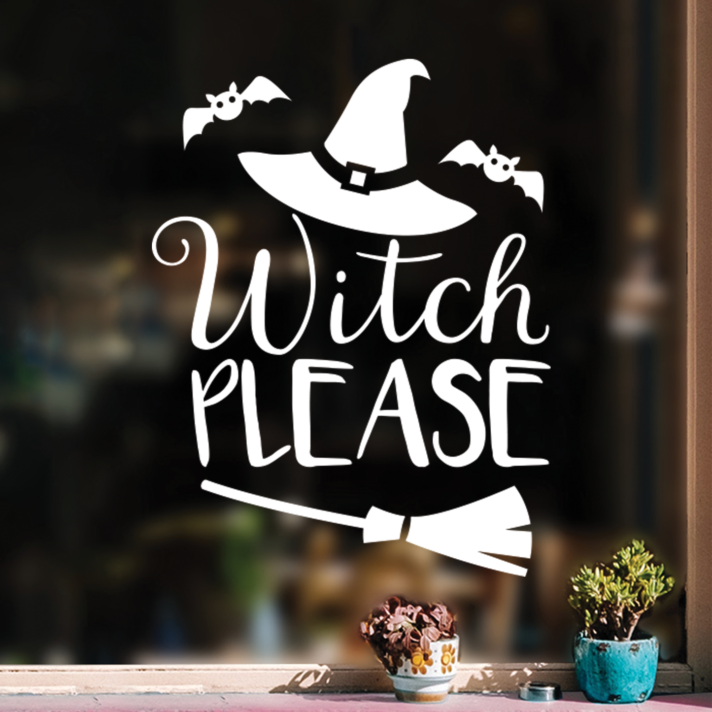 Vinyl Wall Art Decal - Witch Please - 22" x 17" - Trendy Halloween Season Hat Broom Bats Shape Quote for Home Bedroom Living Room School Classroom Office Decoration Sticker