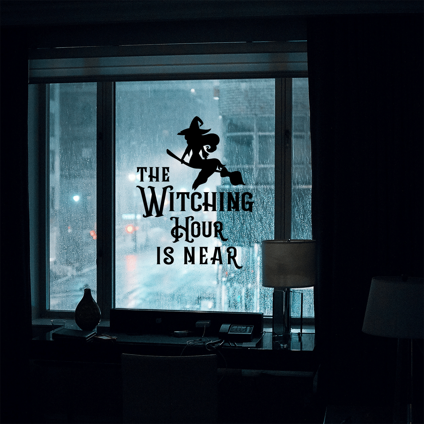 Vinyl Wall Art Decal - The Witching Hour is Near - 21" x 17" - Trendy Halloween Season Quote Witch Figure for Home Bedroom Living Room School Classroom Office Decoration Sticker