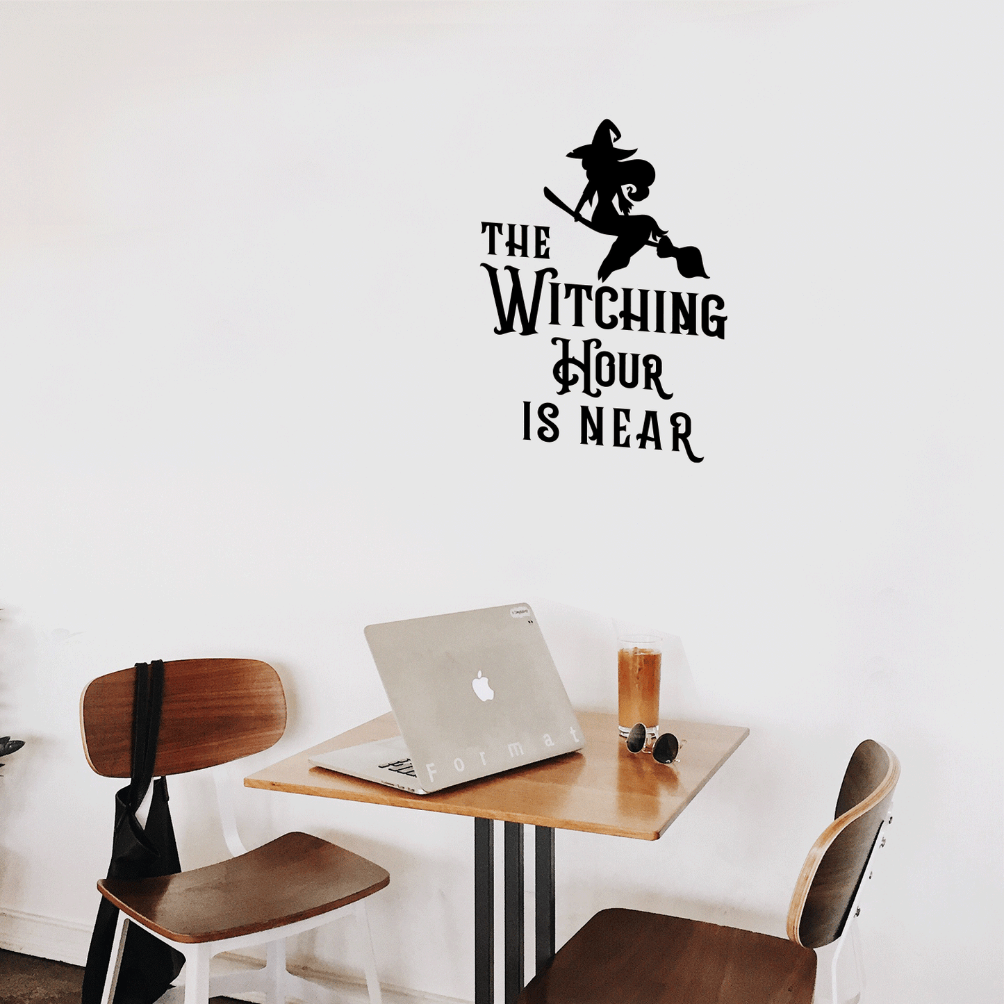 Vinyl Wall Art Decal - The Witching Hour is Near - 21" x 17" - Trendy Halloween Season Quote Witch Figure for Home Bedroom Living Room School Classroom Office Decoration Sticker