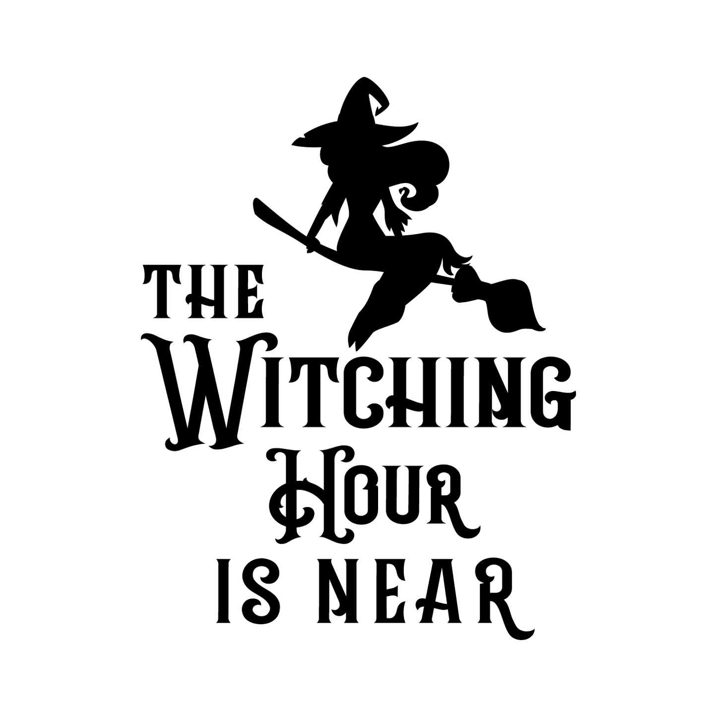 Vinyl Wall Art Decal - The Witching Hour is Near - 21" x 17" - Trendy Halloween Season Quote Witch Figure for Home Bedroom Living Room School Classroom Office Decoration Sticker