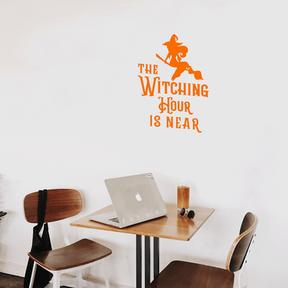 Vinyl Wall Art Decal - The Witching Hour is Near - 21" x 17" - Trendy Halloween Season Quote Witch Figure for Home Bedroom Living Room School Classroom Office Decoration Sticker