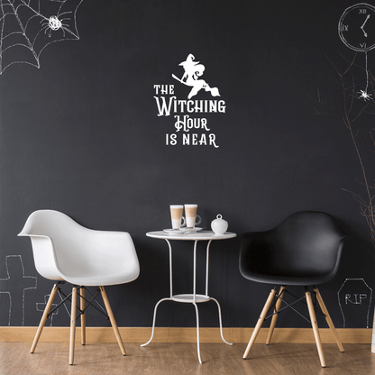 Vinyl Wall Art Decal - The Witching Hour is Near - 21" x 17" - Trendy Halloween Season Quote Witch Figure for Home Bedroom Living Room School Classroom Office Decoration Sticker