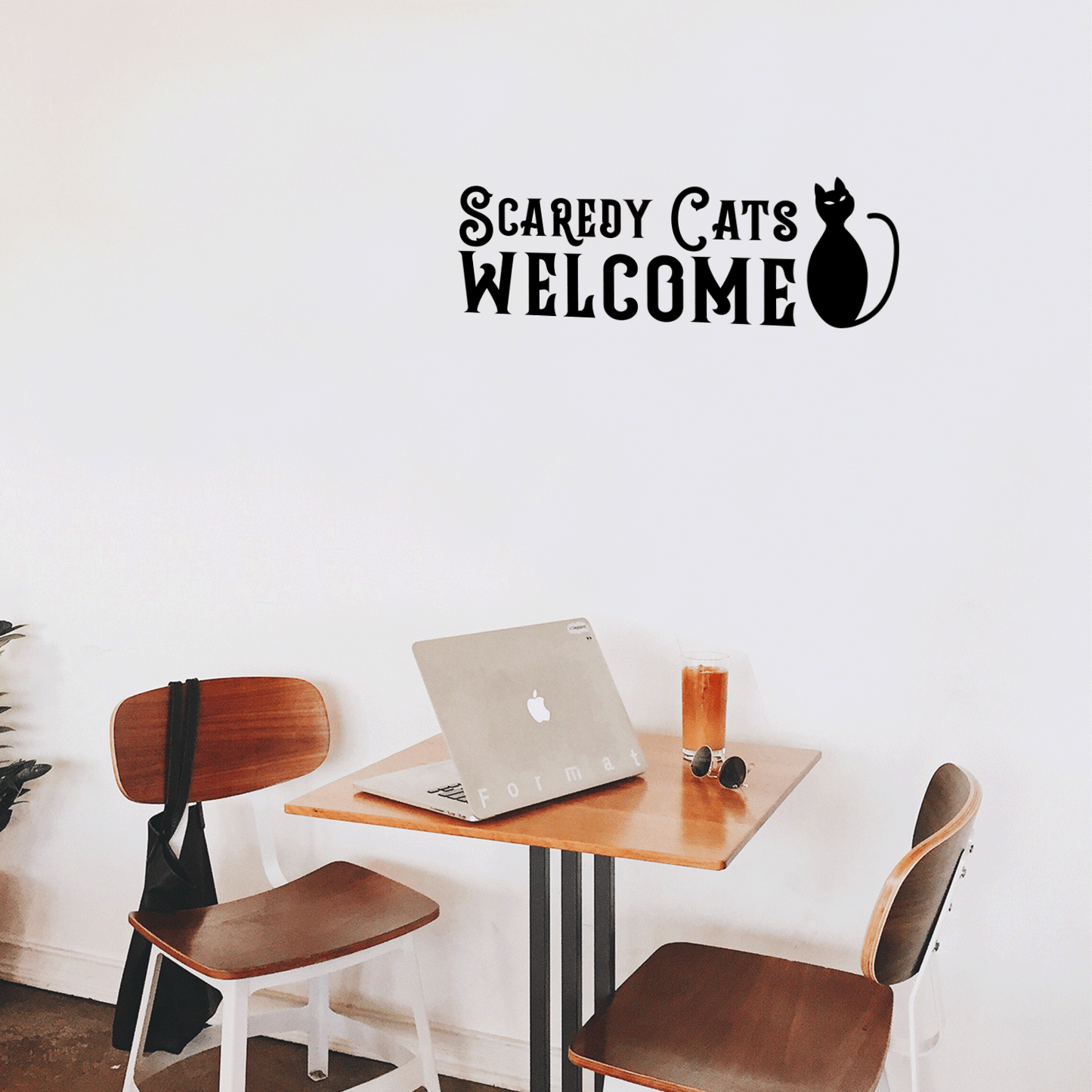 Vinyl Wall Art Decal - Scaredy Cats Welcome - 10" x 30" - Trendy Funny Halloween Quote for Home Entryway Front Door Store Coffee Shop Restaurant Seasonal Decoration Sticker