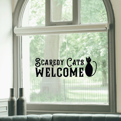 Vinyl Wall Art Decal - Scaredy Cats Welcome - 10" x 30" - Trendy Funny Halloween Quote for Home Entryway Front Door Store Coffee Shop Restaurant Seasonal Decoration Sticker